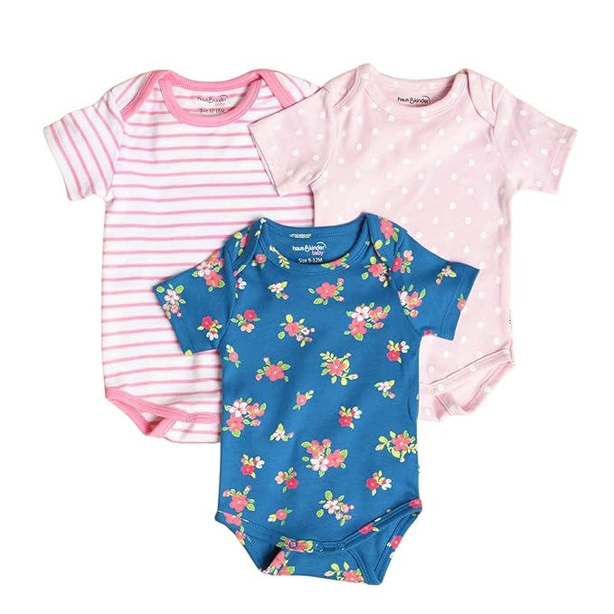 haus & kinder 100% Cotton New Born Baby Bodysuits Rompers Onesies For Boy and Girl, 3 Months - 18 Months (Pack of 3)
