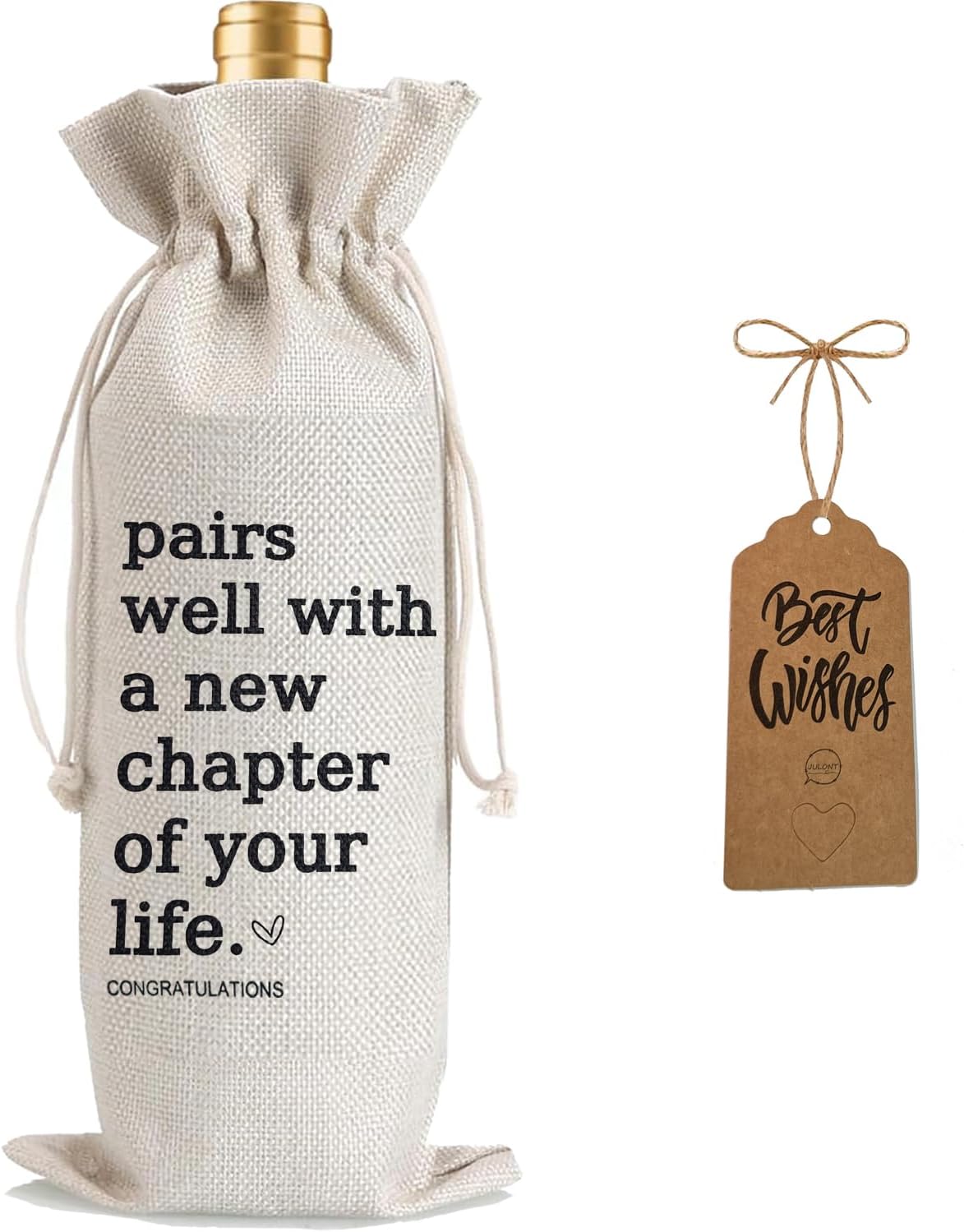 1Pcs New Chapter Wine Gifts Bag Next Chapter Wine Bag, Pairs Well With a New Chapter of Your Life with 1Pcs Kraft Blessing Cards and natural jute rope