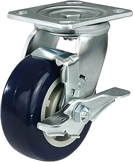 HANDSAMMU 5 inch Industrial Casters with Brake -Polyurethane on Polypropylene Swivel Casters, Heavy Duty Casters with 800 lb Capacity, Caster Wheels for Cart Workbench Furniture（1 Pack）