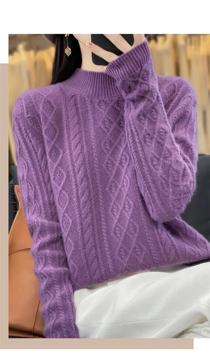Maglione da donna a maniche lunghe a collo alto in lana jacquard a rombi vestibilità larga casual pullover lavorato a maglia
