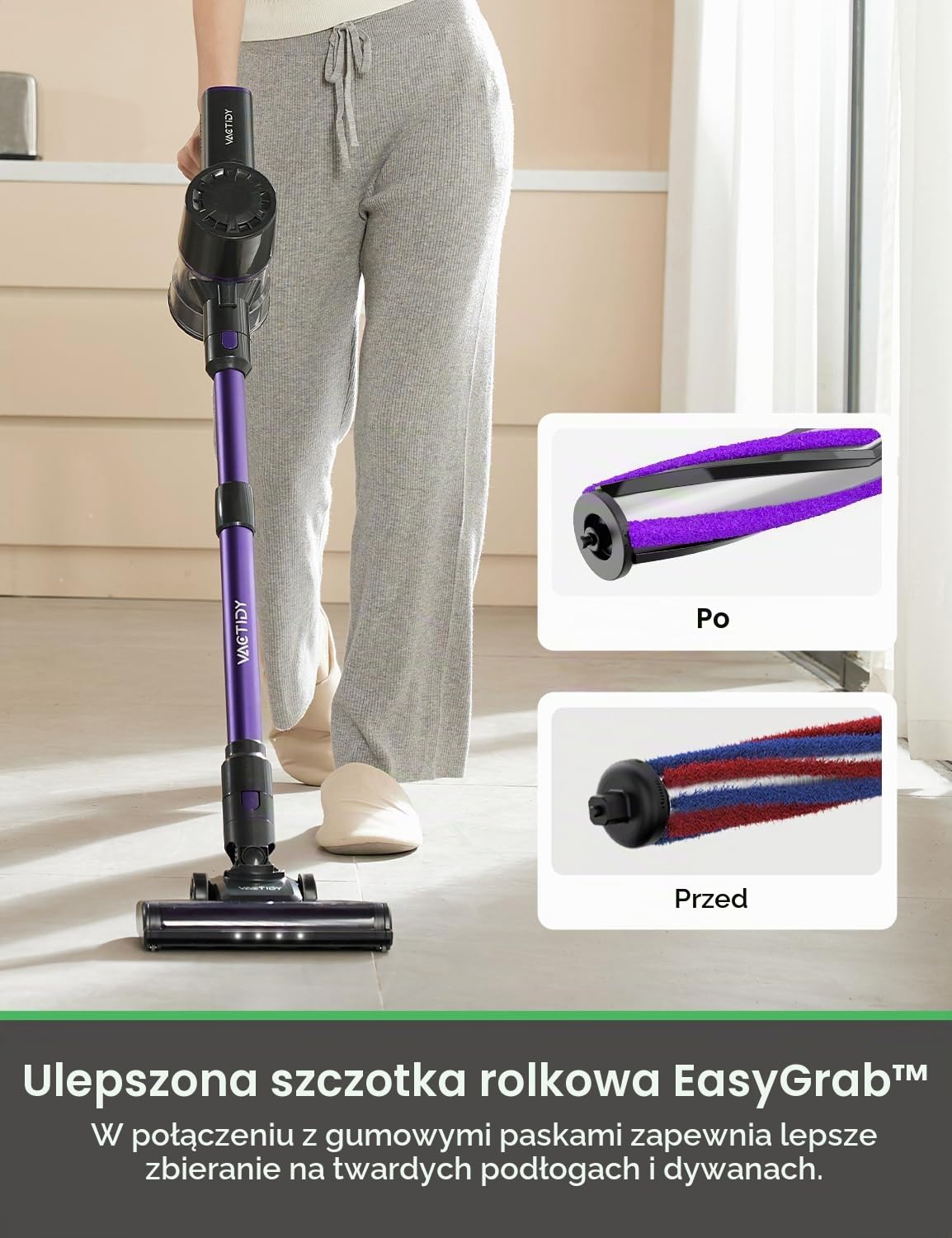 Vactidy V8 Pro, odkurzacz bezprzewodowy, fioletowy, 160 W, 500 litrów, 66 decybeli