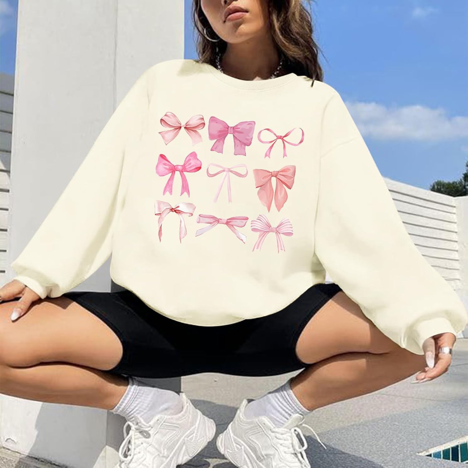 Cute Bow Graphic Sweatshirts for Women Coquette Aesthetic Womens Crewneck Sweatshirt Long Sleeve Kawaii Pullover - Image 3