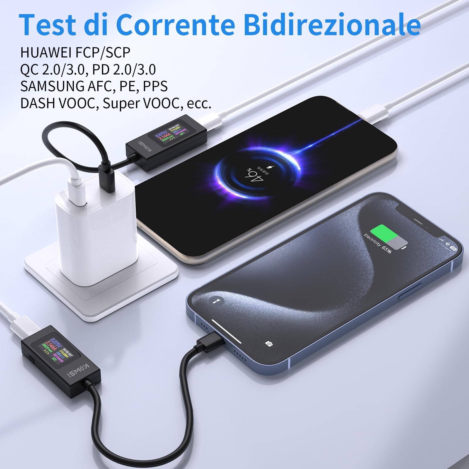 Tester USB C Multimetro Digitale 4-30V 0-6.5A Voltmetro Amperometro, Rilevatore di Tensione e Corrente per Carica Batteria e Caricabatterie