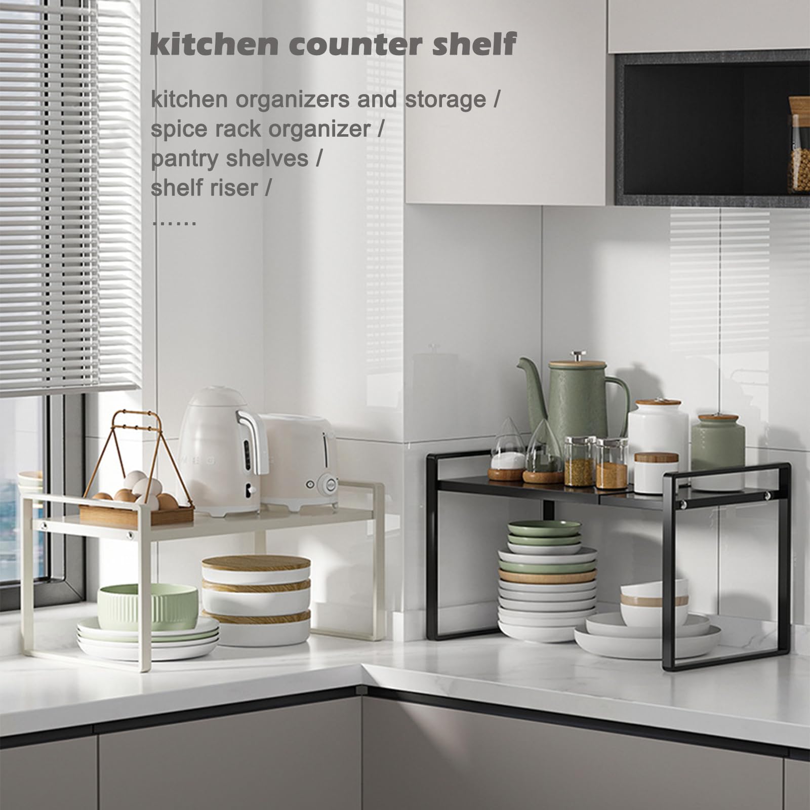 Confezione da 3 mensole espandibili per armadietti, mensole da cucina, impilabili, per dispensa, organizer da cucina e portaoggetti in metallo, organizer per piano di lavoro, armadietto, mensole