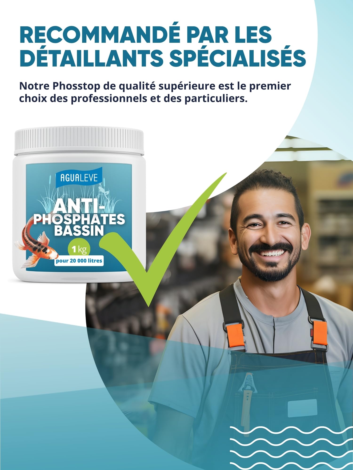 AGUALEVE® Phosstop 1 kg | lie phosphates après la lutte contre les algues et empêche ainsi la formation de nouvelles algues | pour bassins à poissons et baignade | Fabriqué en Allemagne | pour 20000 l