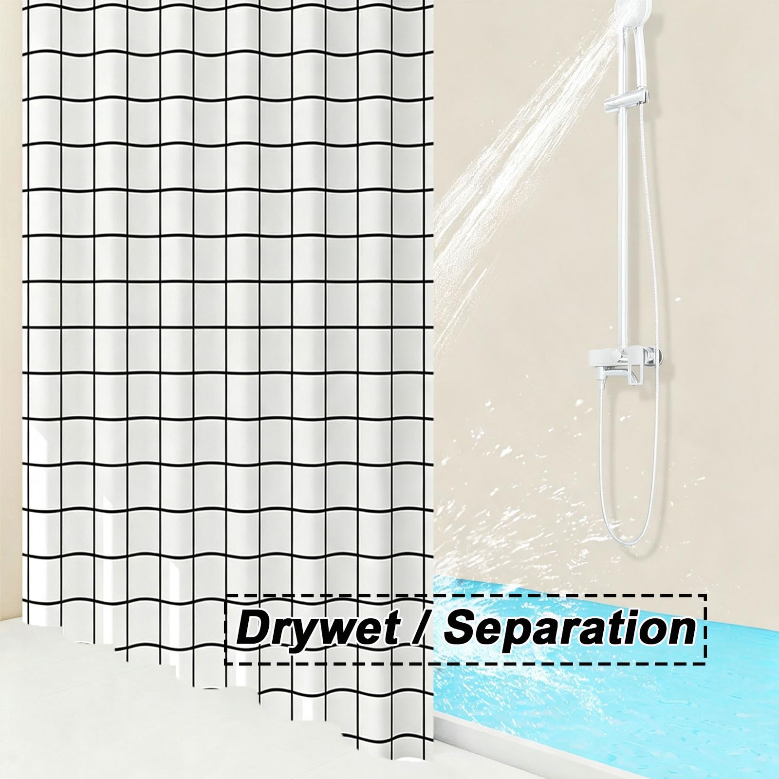 Tenda Doccia 175 x 220 cm Tessuto Lavabile Impermeabile Poliestere Tenda Vasca da Bagno con Ganci e Occhielli, Facile da Pulire per Bagno, Vasca da, Traliccio