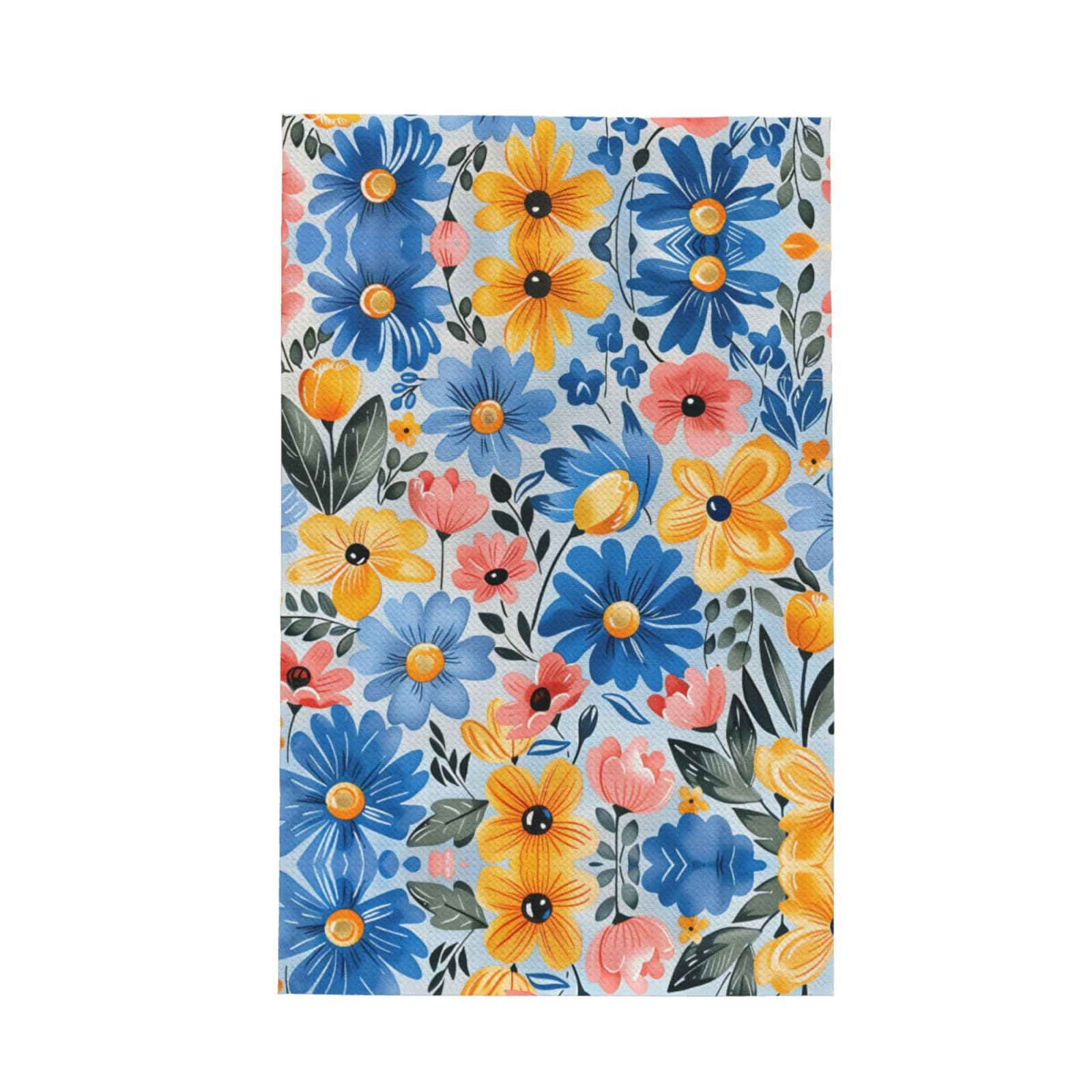Xxahnbm Black Bold Blue Yellow Floral Print Waffle Kitchen Towel,Absorbent Hand Towel