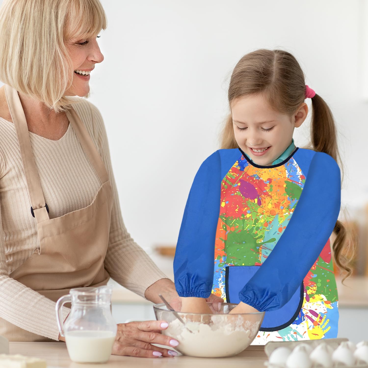 LECTNORE Kids Painting Apron Waterproof Painting Apron Long Sleeve for Kids Children's Art Smock with Pockets for Painting Cooking Eating(Height 100-120cm,Blue sleeves) - Image 3
