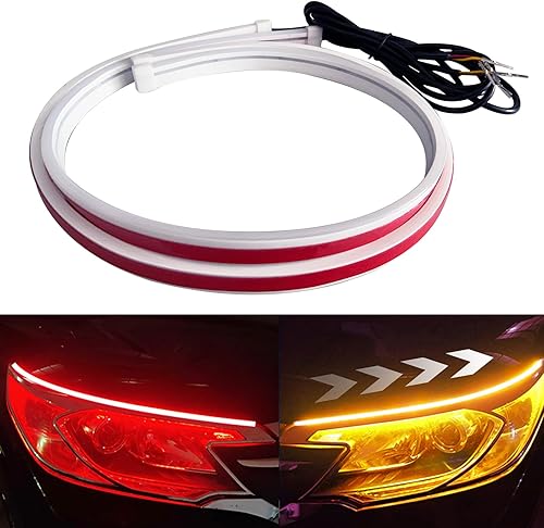 GZRUICA Tira de luz LED para faros delanteros, lámpara de señal de giro secuencial impermeable de 11.8 pulgadas, tira LED DRL para coche, luz de