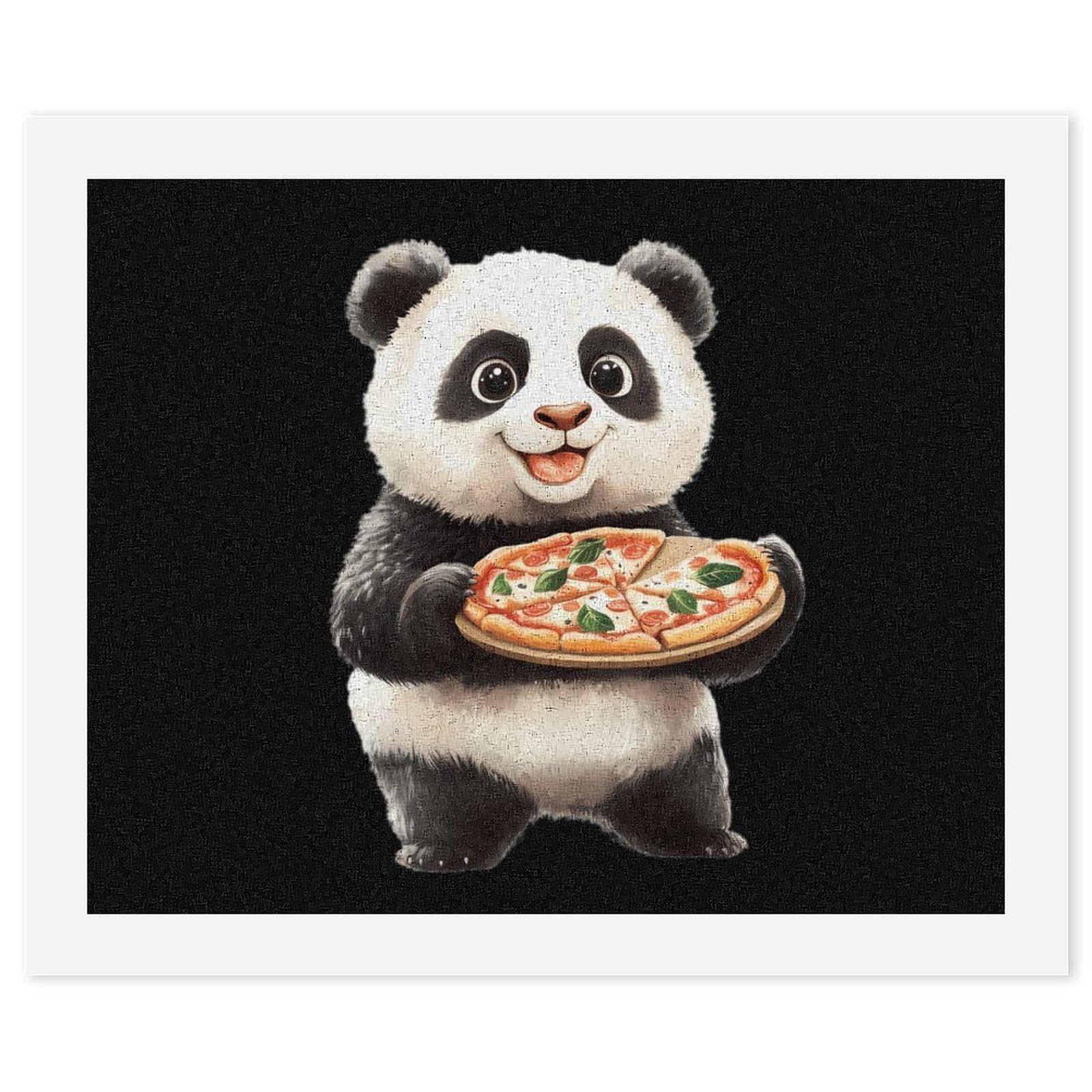 Malen nach Zahlen, Motiv: Panda mit Pizza, für Erwachsene, Anfänger, bunt, DIY, einfaches Malen für Zuhause, Wanddekoration