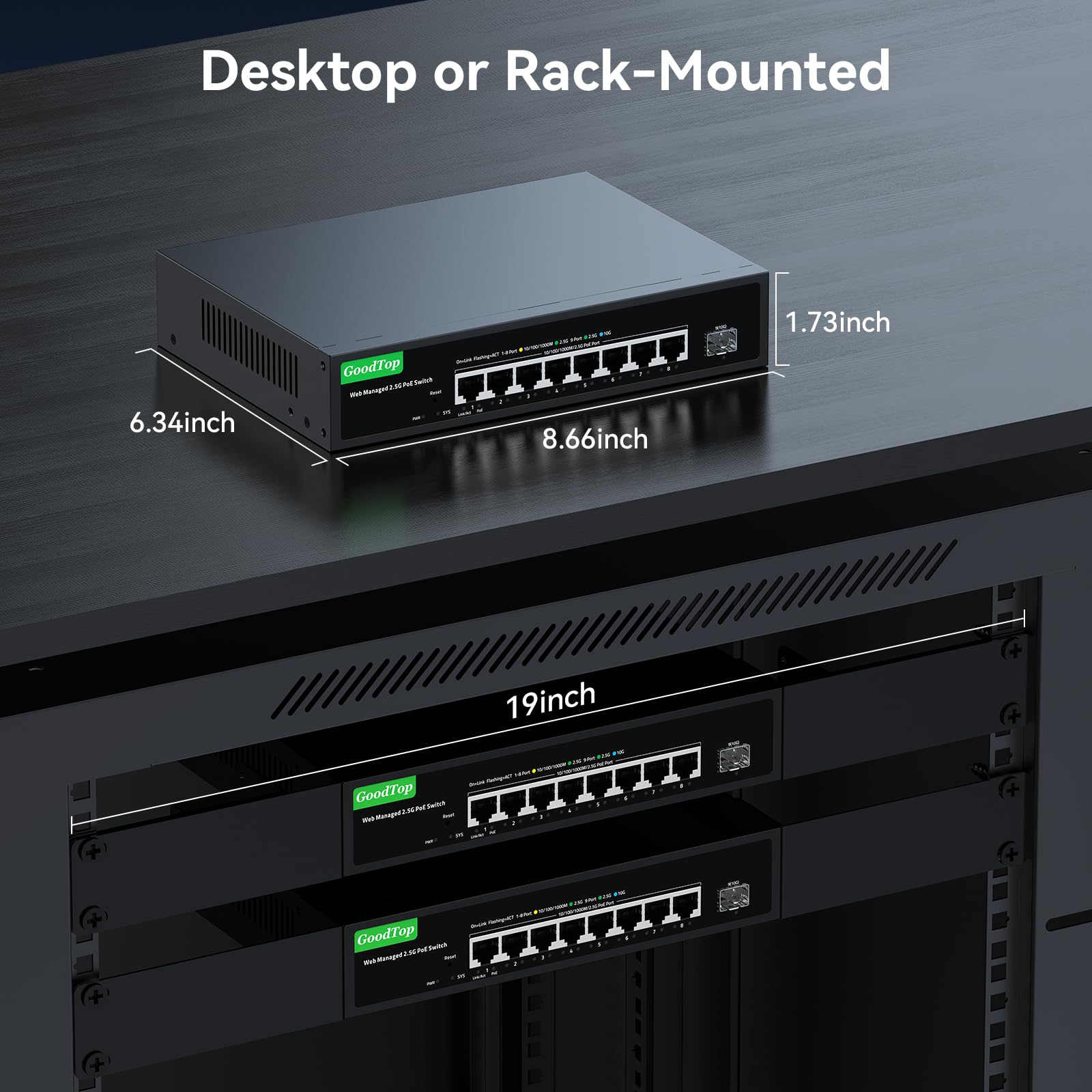 Switch PoE+ a 8 porte @135W, 8 x 2.5GBase-T e 1 x 10 Gb SFP+, switch da 2,5 Gb gestito per laboratorio domestico, Aggregazione VLAN/Link Aggregation/QoS/DHCP, alloggiamento in metallo, senza ventola