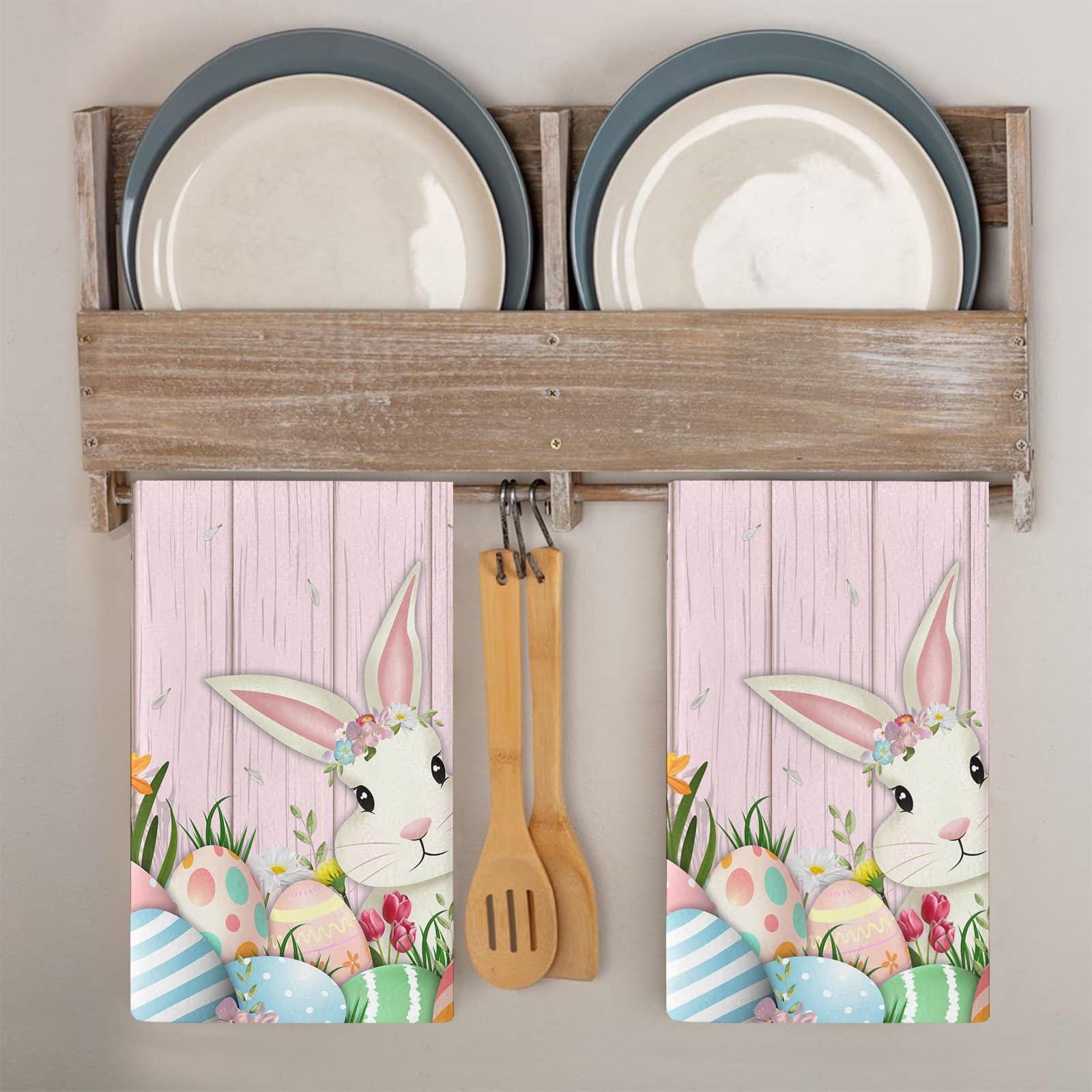 Strofinacci Cucina Pink Bunny Flower Canovacci Cucina Assorbente Microfibra Morbido e Lavabile Asciugamani Cucina Decorativi per Bagno Ristorante 4 Pezzi (40x60 cm)