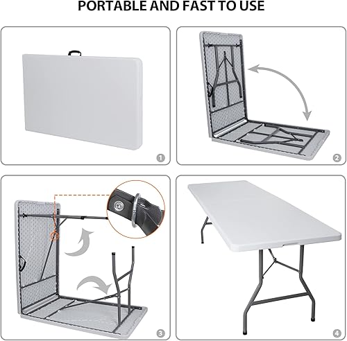 Miniatura 41 de ZENY Mesa plegable de 6 pies, mesa de picnic portátil, mesa de plástico para picnic en interiores y exteriores, fiesta, campamento, mesa plegable