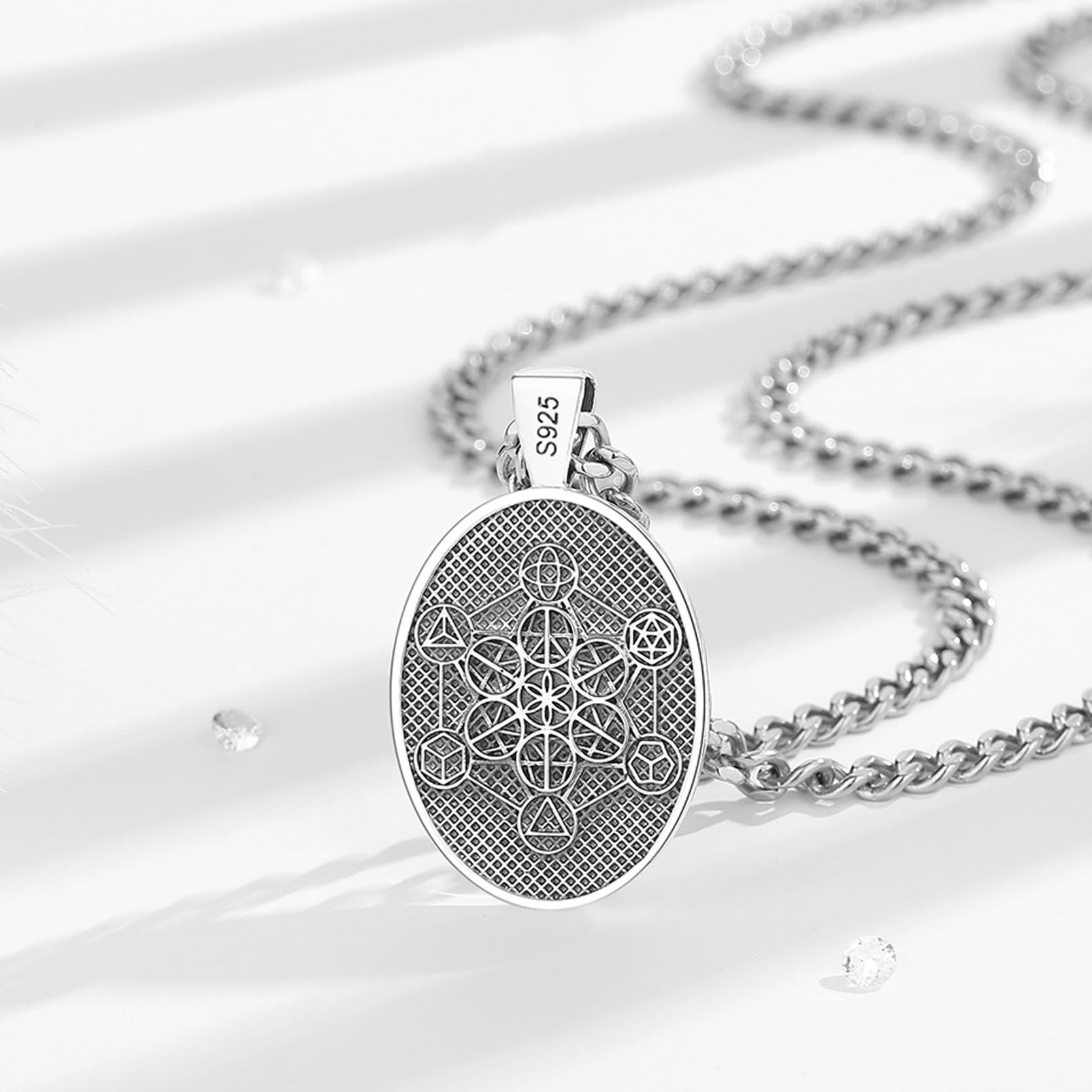 Collar de Arcángel Metatrón para Mujer Hombre Plata de Ley 925, Vintage Amuleto Cubo de Metatrón Colgante Católico Cristiano Joyería Regalo para Padre Madre, 22"+2"