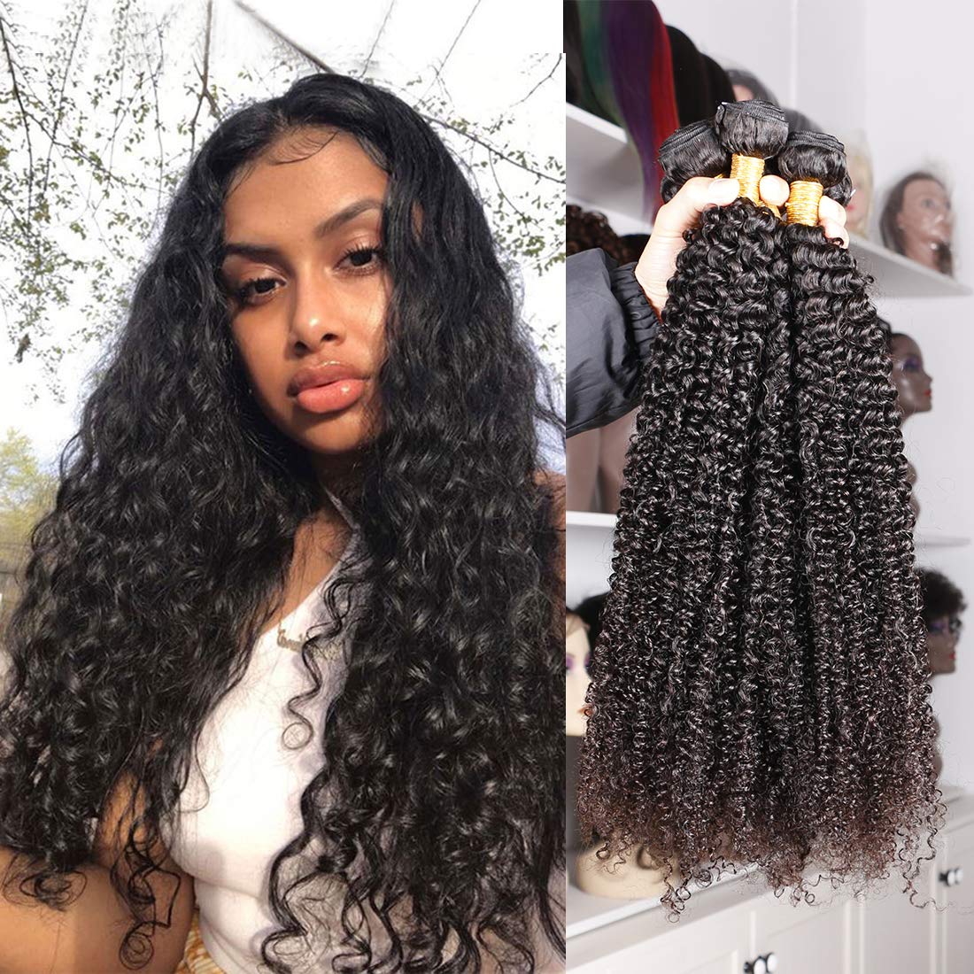 Eiazalin Brazilian Curly Hair 4 Bundles 28"26"24"22" 10A Brazilian Kinky Curly Hair Bundles Virgin Brazilian Human Hair Extension Natural Color