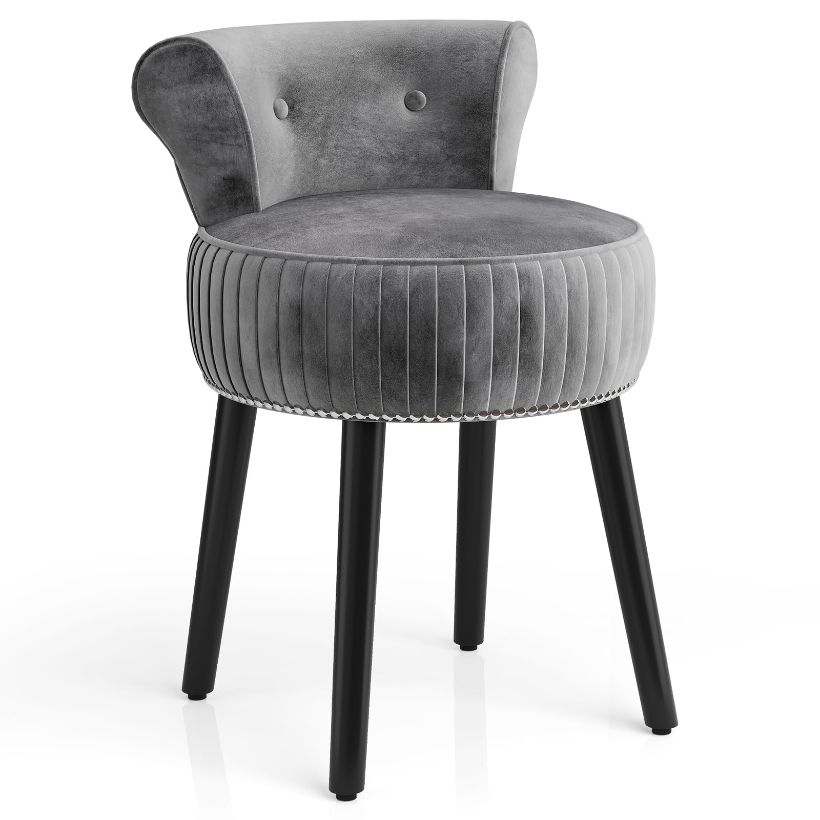 COSTWAY Dressing Table Stool, Upholstered Velvet Vanity Stool Chair Footrest with Rubber Wood Legs and Tufted Low Back, Comfy Accent Makeup Chair Seat Footstool for Bedroom Living Room (Grey)