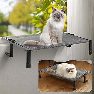 Cat Window Perch Metal Sturdy Cat Bed for Large Cats Sturdy Adjustable Easy Assemble Washable Cover Cat Shelves for Windowsill, Floor, Bedside and Cabinet