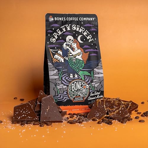 Miniatura 4 de Bones Coffee Company Salty Siren Café con sabor a chocolate caramelo salado marino, granos arábica de tostado medio bajo en ácido para cafetera de