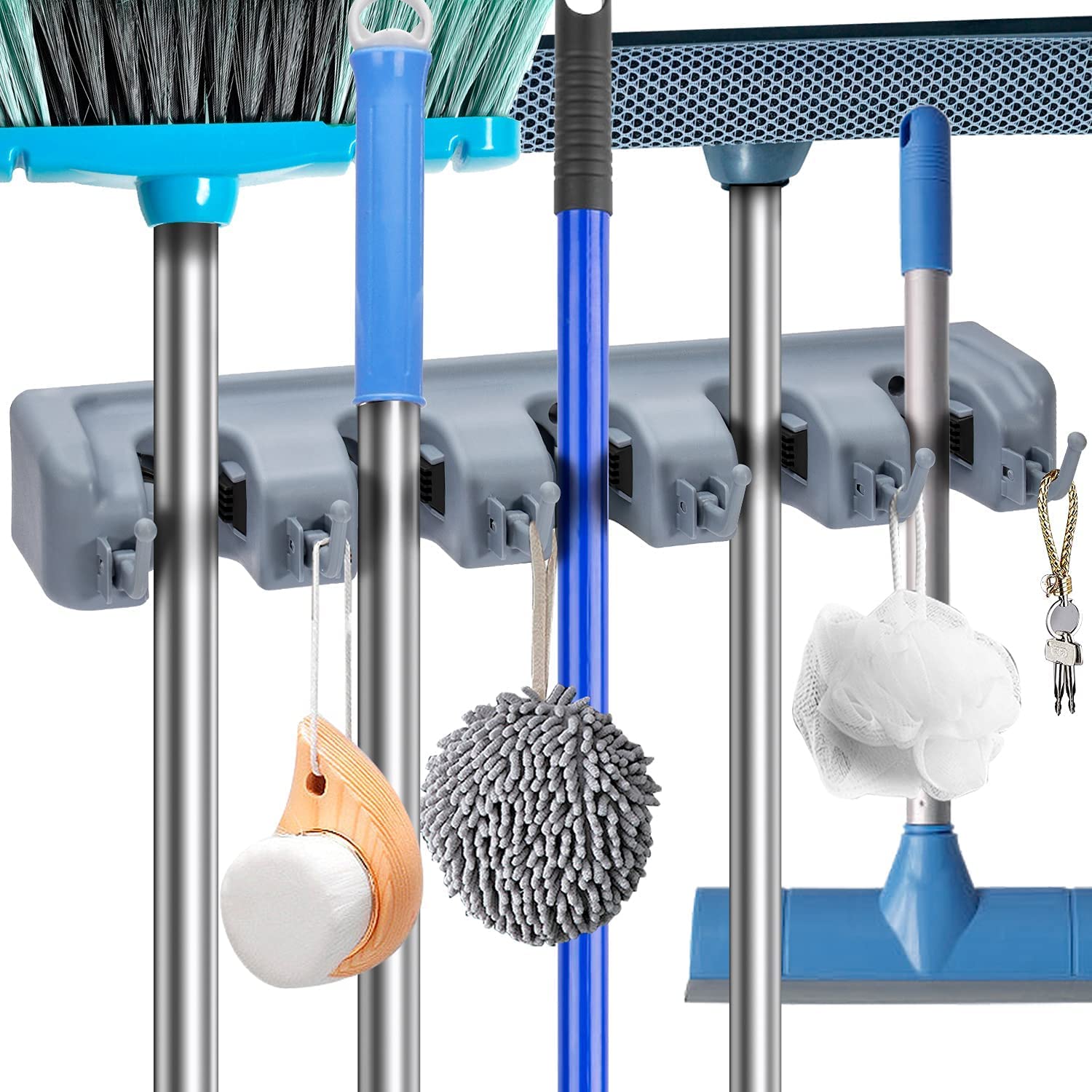 JD Fresh 2 Pieces Mop Holder and Broom Holder, 5 Slot Position with 5