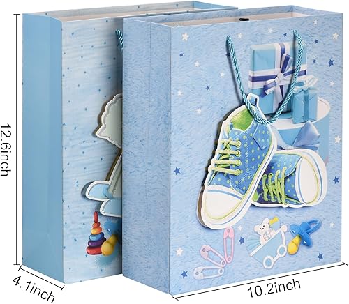 Miniatura 2 de BGWJEX Bolsas de regalo con pañuelos, paquete de 4 bolsas de papel kraft con asas a granel, bolsas de regalo grandes para baby shower, bolsas de