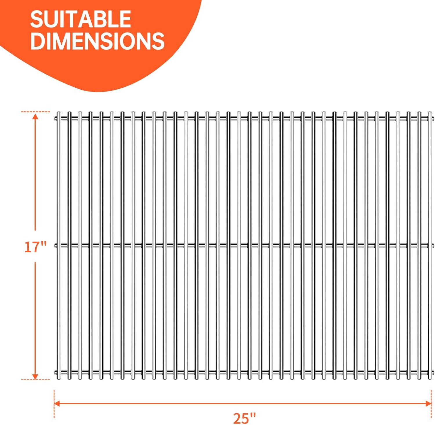 1Pack 25inch Stainless Steel Grill Steel Wire Grid Rock Cooking Grates Replacement Parts for Grill Master,for Master Forge GD4215S, for Grill Chef,for Nexgrill 720-0737, Savor Pro GD4210S and more