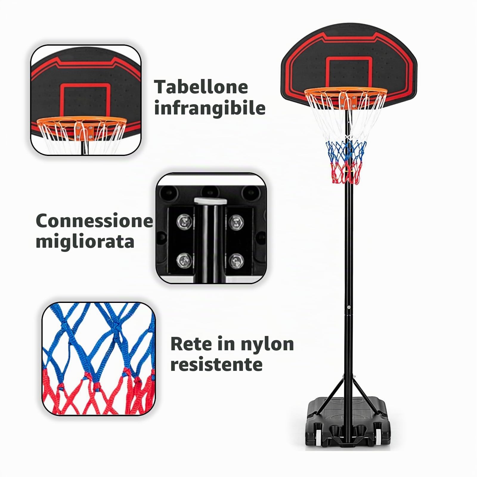 LIFEZEAL Canestro da Basket per Bambini con Base Riempibile, Regolabile in 5 Altezze, Rete Resistente e Tabellone Antirottura, Canestro per Pallacanestro per Interni ed Esterni, 248 x 71 x 154-210 cm