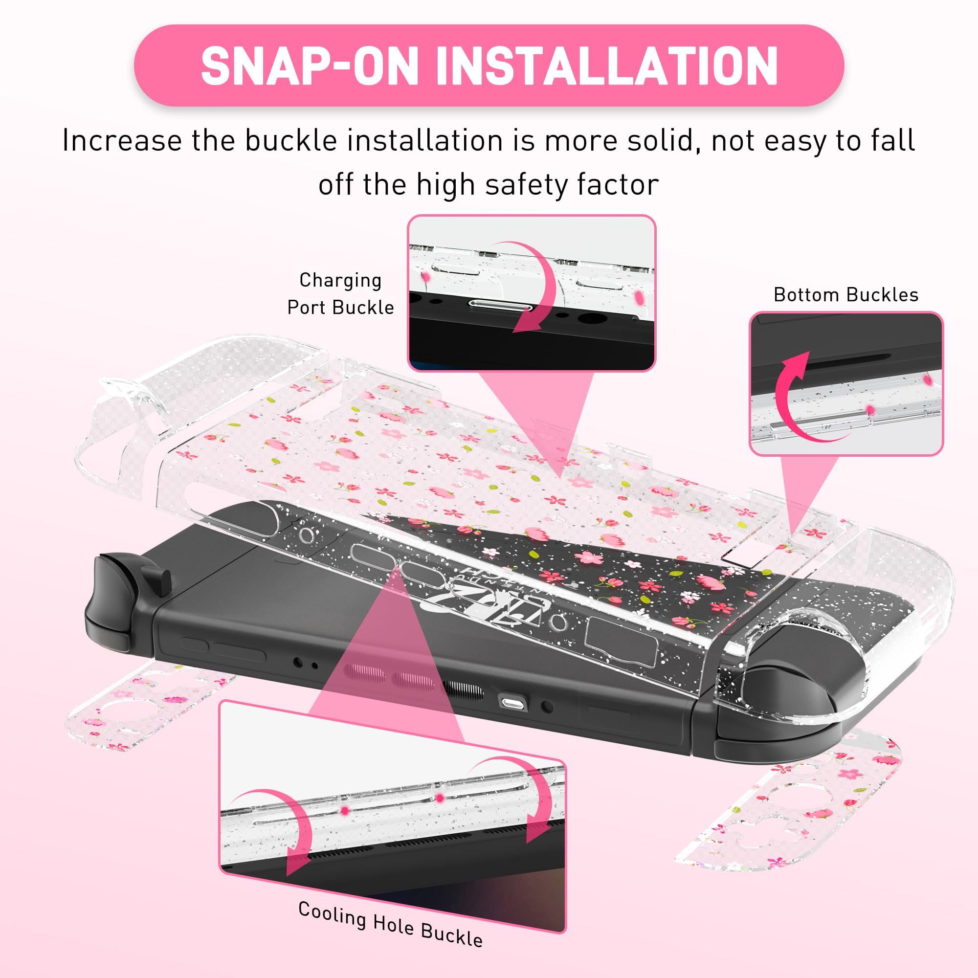 Custodia da trasporto Sakura rosa compatibile con Nintendo Switch 2 2025, con cover protettiva rigida Switch 2, pellicola protettiva per schermo HD, tracolla e 2 tappi per pollice, ragazza