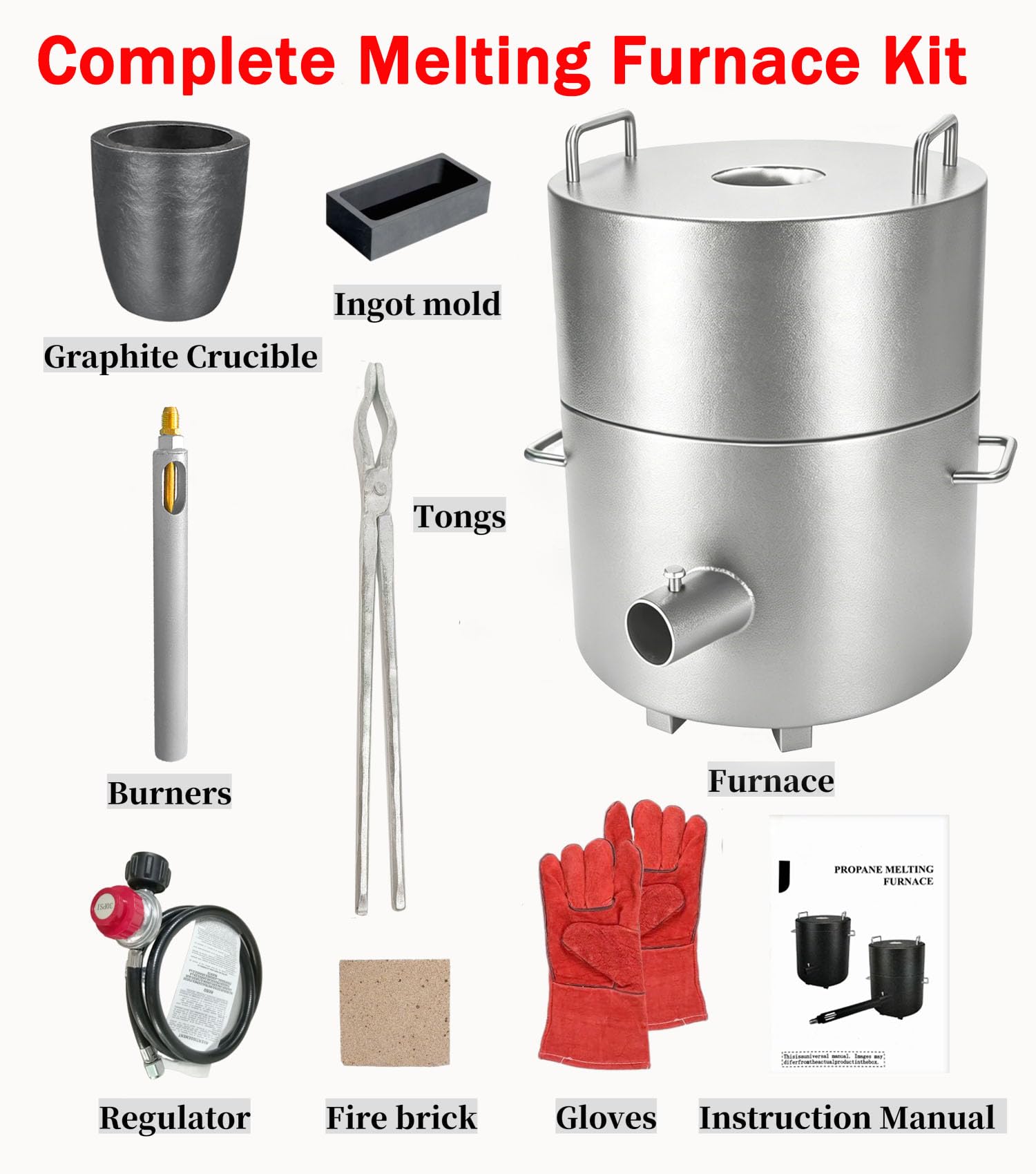 12KG Propan-Schmelzofen-Set, Große Kapazität und Verbesserte Sicherere Brennofen Gießerei Ofen Schmelzen Gold Silber Kupfer Aluminium Metall Recycling für Schmuck Herstellung und Metallgießen