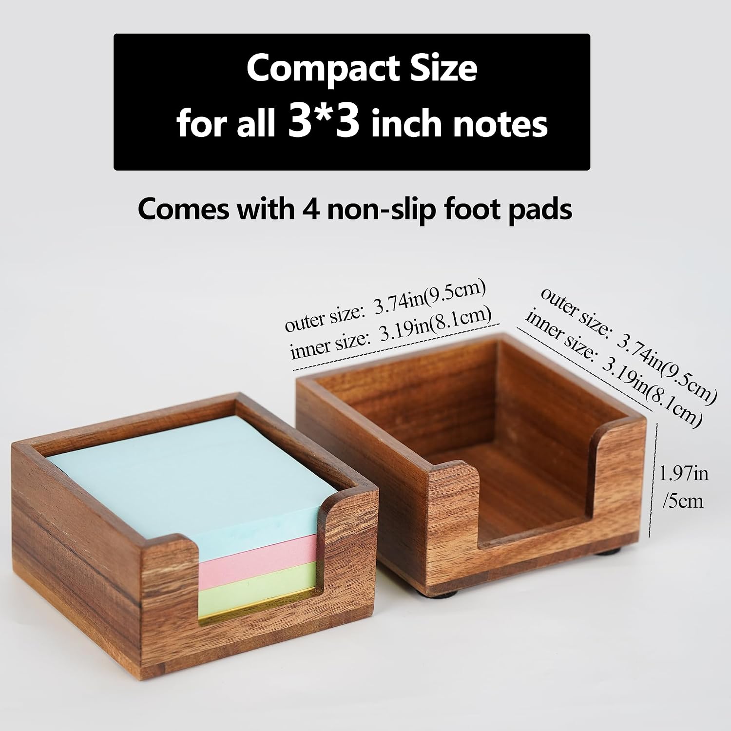 Acacia Wood Sticky Note Holder, Post It Note Dispenser for Office Desk Accessories, Self Stick Note Pad Holder, Memo Pad Holder Dispenser Organizer for School Office Desk Supplies, Brown image 2