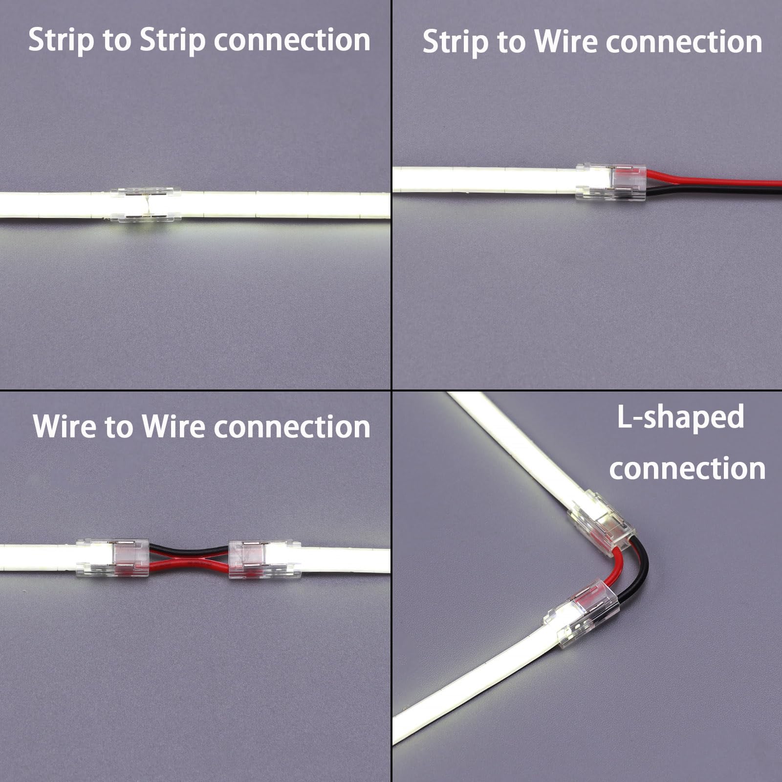 TOPAI Bezspoinowa Przezroczysta Taśma LED 2-Pinowa 5 mm - 8 Szt. Taśmy, 22 Szt. Drutu, 11 Szt. Przedłużaczy 22 AWG 15 cm Do Taśmy LED COB