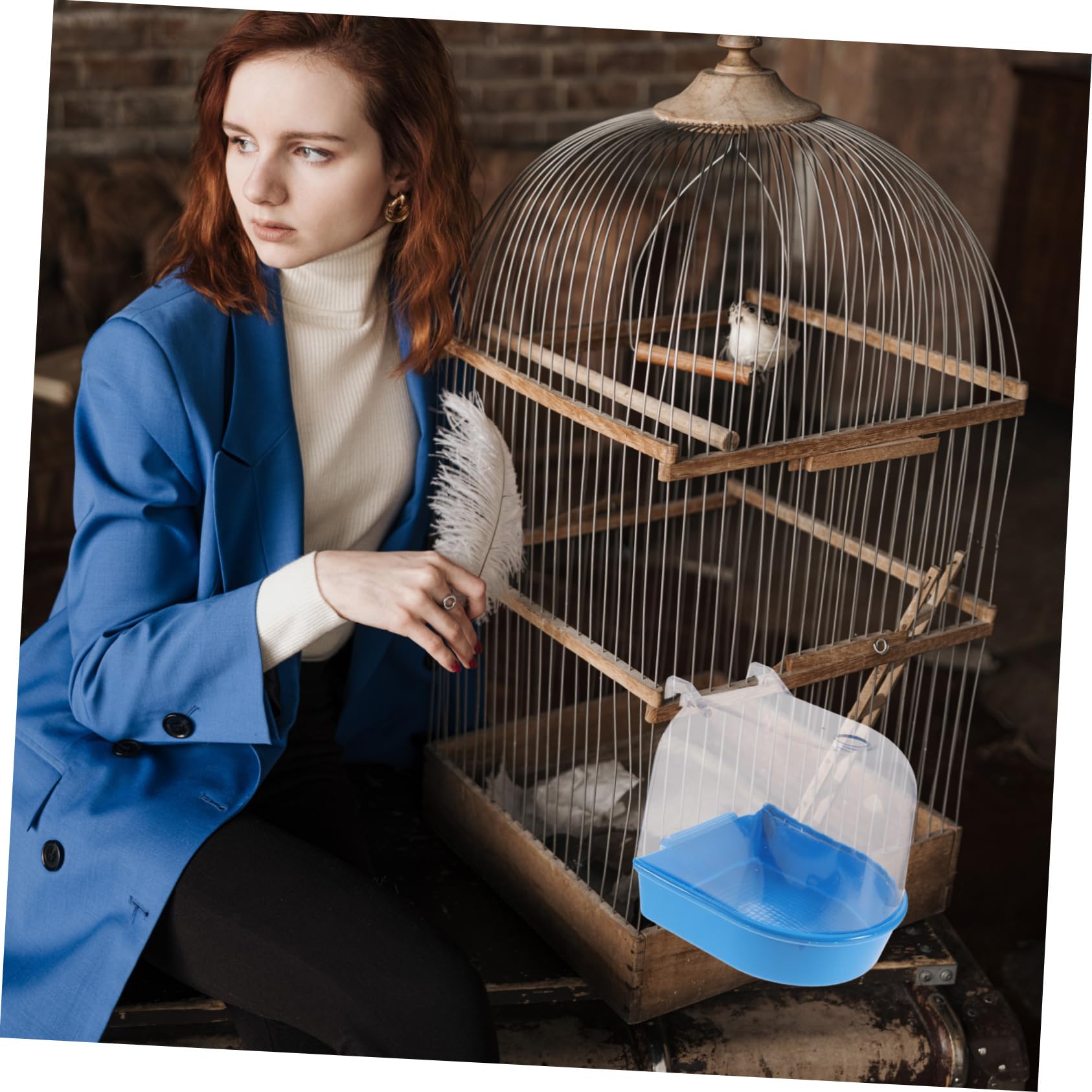 VANZACK 2pezzi Vasca da Bagno per Uccelli con Funnel Box per Bagno di Pappagalli Accessorio per Pulizia Avicola Blu Design Intelligente e Resistente per Uccelli di Piccole