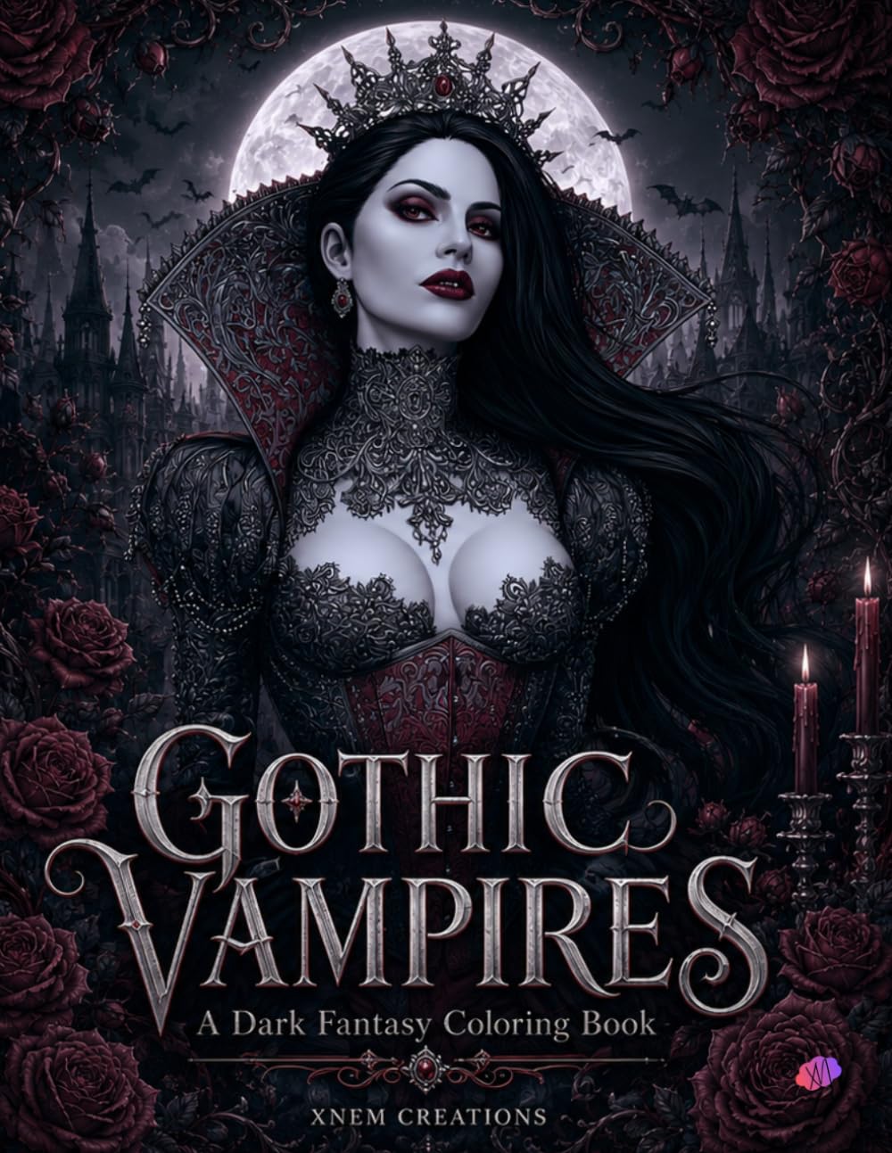 Gothic Vampires Coloring Book: A Dark Fantasy Coloring Book for Adults with Vampire Queens, Moonlit Castles, Thorny Roses and Gothic Beauty