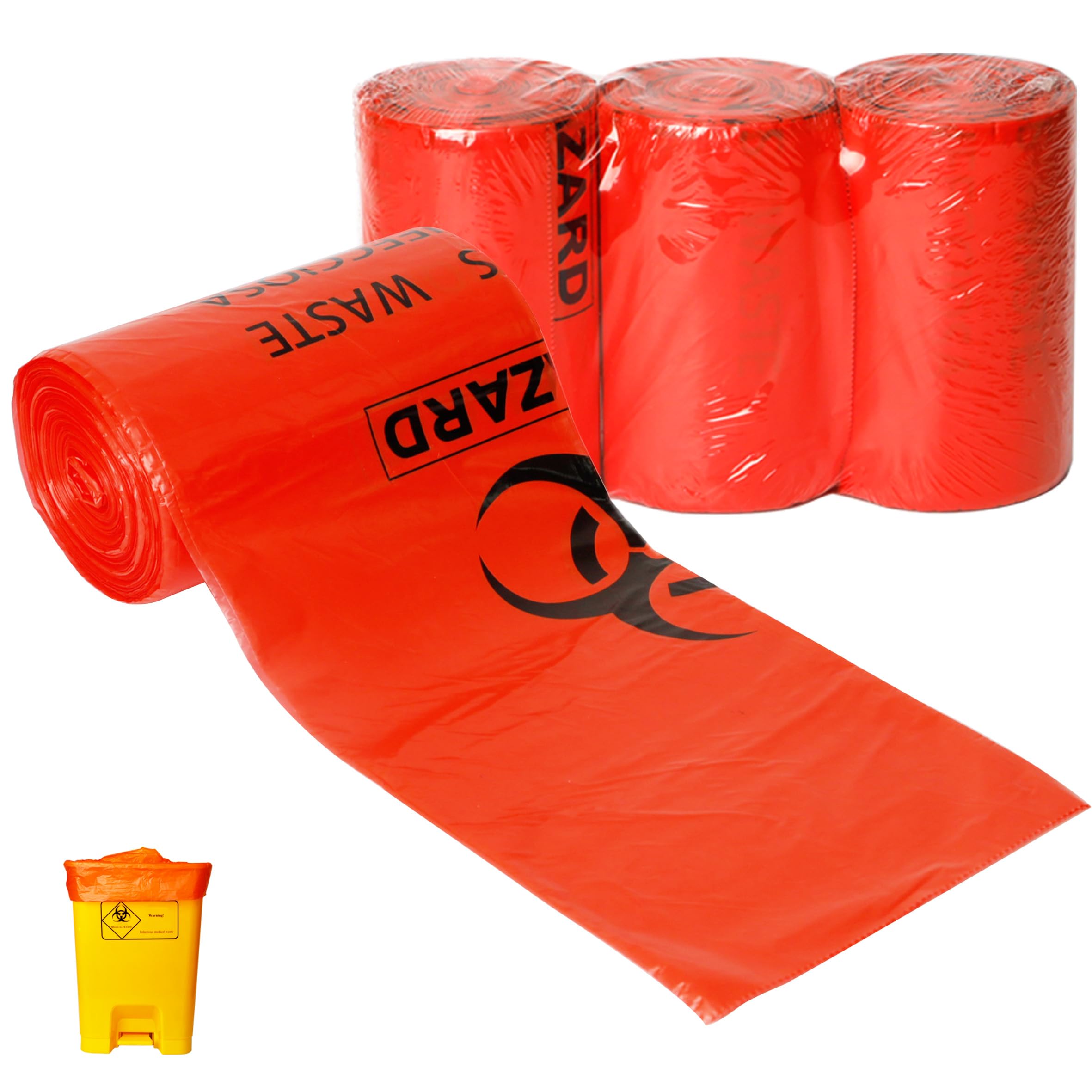 Biohazard Bags –10-Gallon Heavy-Duty Biohazard Garbage Bags – 150-Pcs Biohazard Waste Disposal Bags – Thick and Durable Trash Bags for Safety Waste