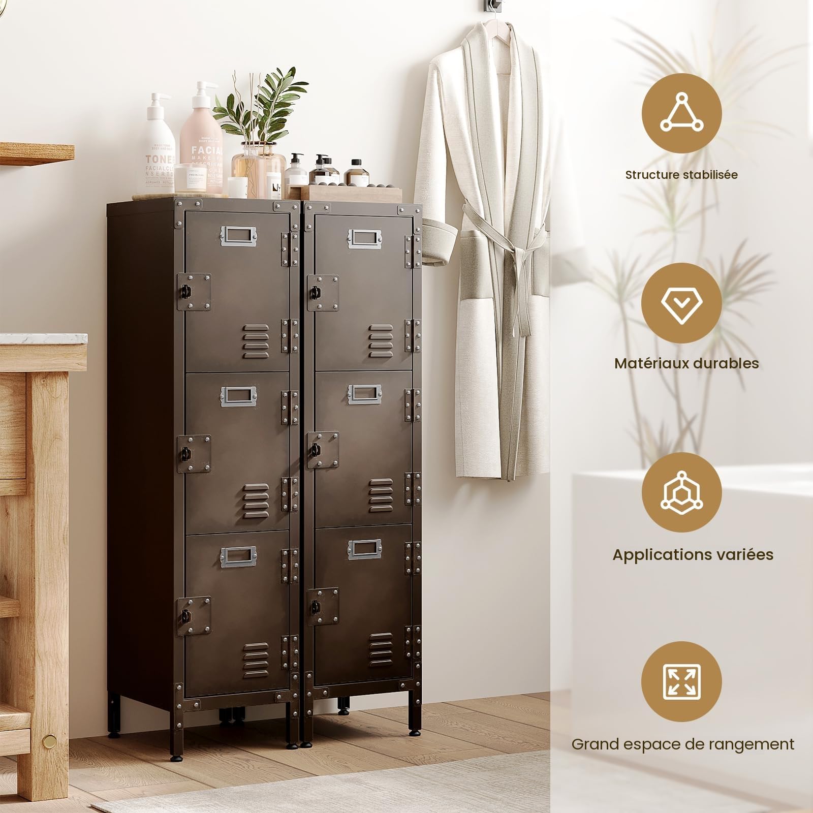 Sightlife Casier Vestiaire 3 Portes Verrouillables, Armoire Métallique de Rangement en Acier pour Employés