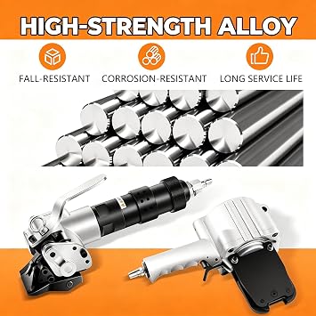 Pneumatic Steel Strapping Machine, 8500N Tension Force, Heavy Duty Banding Tool for 1.25-Inch Metal Belt, Portable Packaging Solution for Industrial Use