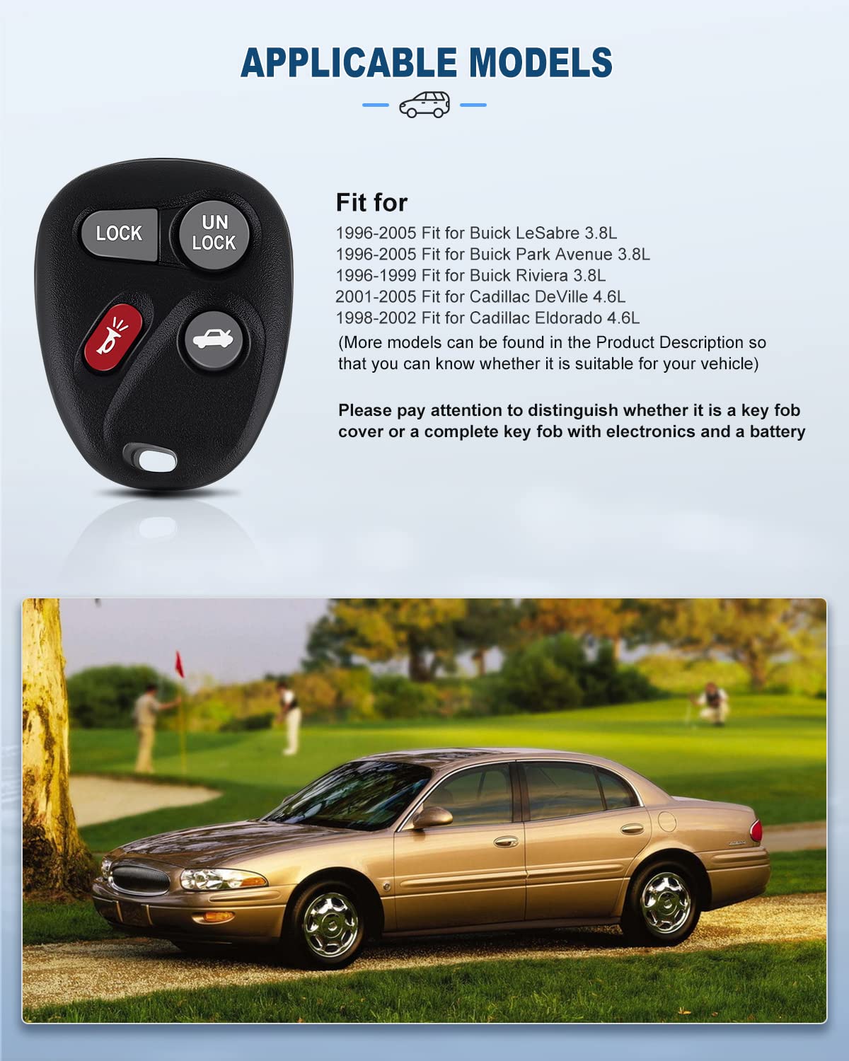 OCPTY Flip Key Fob Shell Replacement For Buick LeSabre/Rainier & Cadillac DeVille