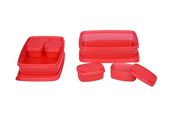Signoraware Plastic Compact Lunch Box Set, 1.05 litres, Set of 2, Water Melon Red