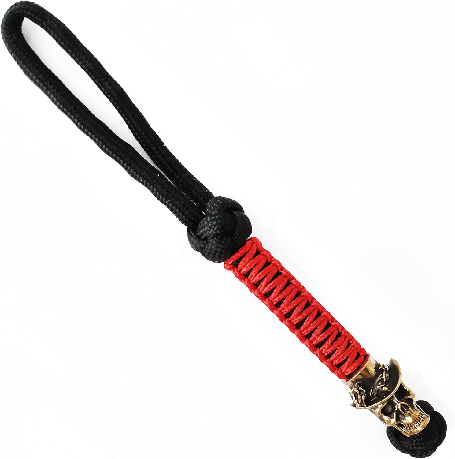 CooB EDC Paracord Knife Lanyard with Metal Hand Casted Paracord Bead Beads, Charm Voodoo Skull Head. HandMade Keychain Lanyards for Knives (Bronze)