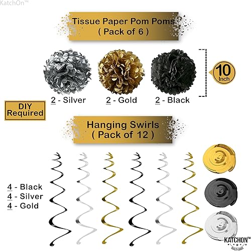 Miniatura 3 de KatchOn, Suministros para fiesta de Año Nuevo 2026 – Enorme, paquete de 41 | Decoraciones de feliz año nuevo negro y dorado | Globos de Año Nuevo