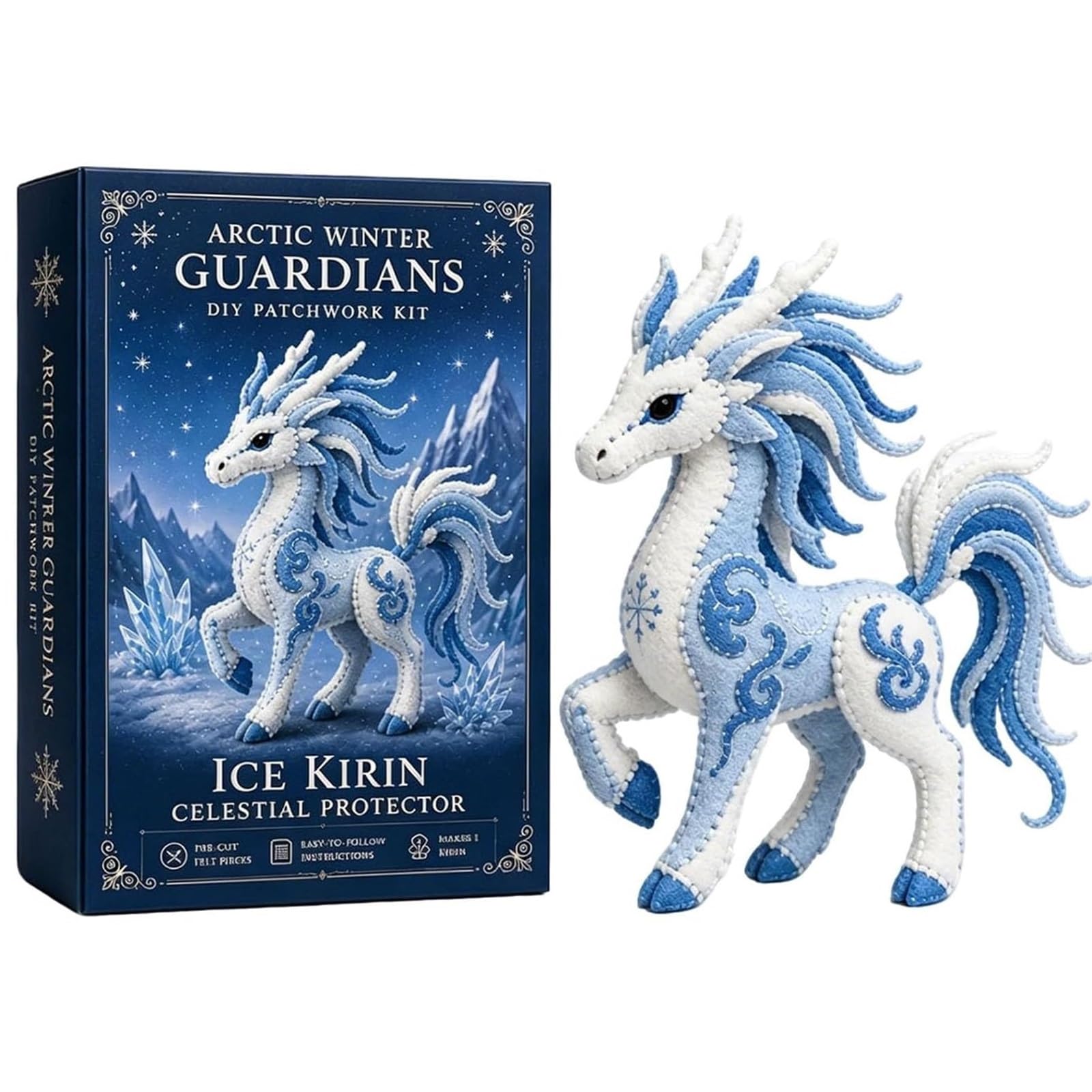 Arctic Winter Guardians DIY Patchwork Kit Arctic Winter Guardians DIY Patchwork Kit, Felt Animal Sewing for Beginners, 3D Stuffed Animals Mythical Creature(Ice Kirin 02)