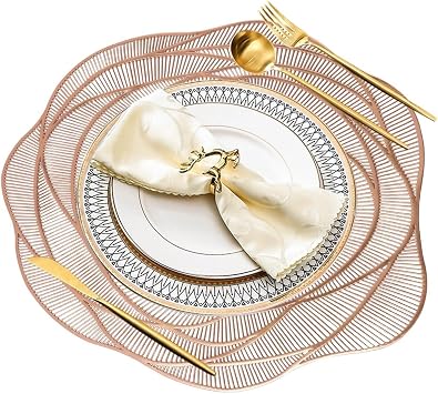 300 PCS Placemats, 14.96 Inch Rose Gold Foil Place Mats, Bulk PVC Heat Resistant Placemats for Dining Table, Wedding, Restaurant, Hotel, Cafe, Party Decor Rose Gold