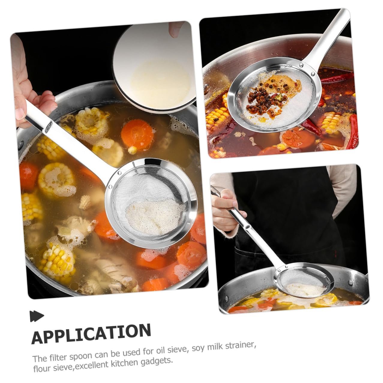 Toyvian Setaccio da Cucina Filtro Resistente in Acciaio Inossidabile 3 Pezzi Colino per Farina e Succo Rete Fine Funzione Appesa per Uso Quotidiano in Cucina