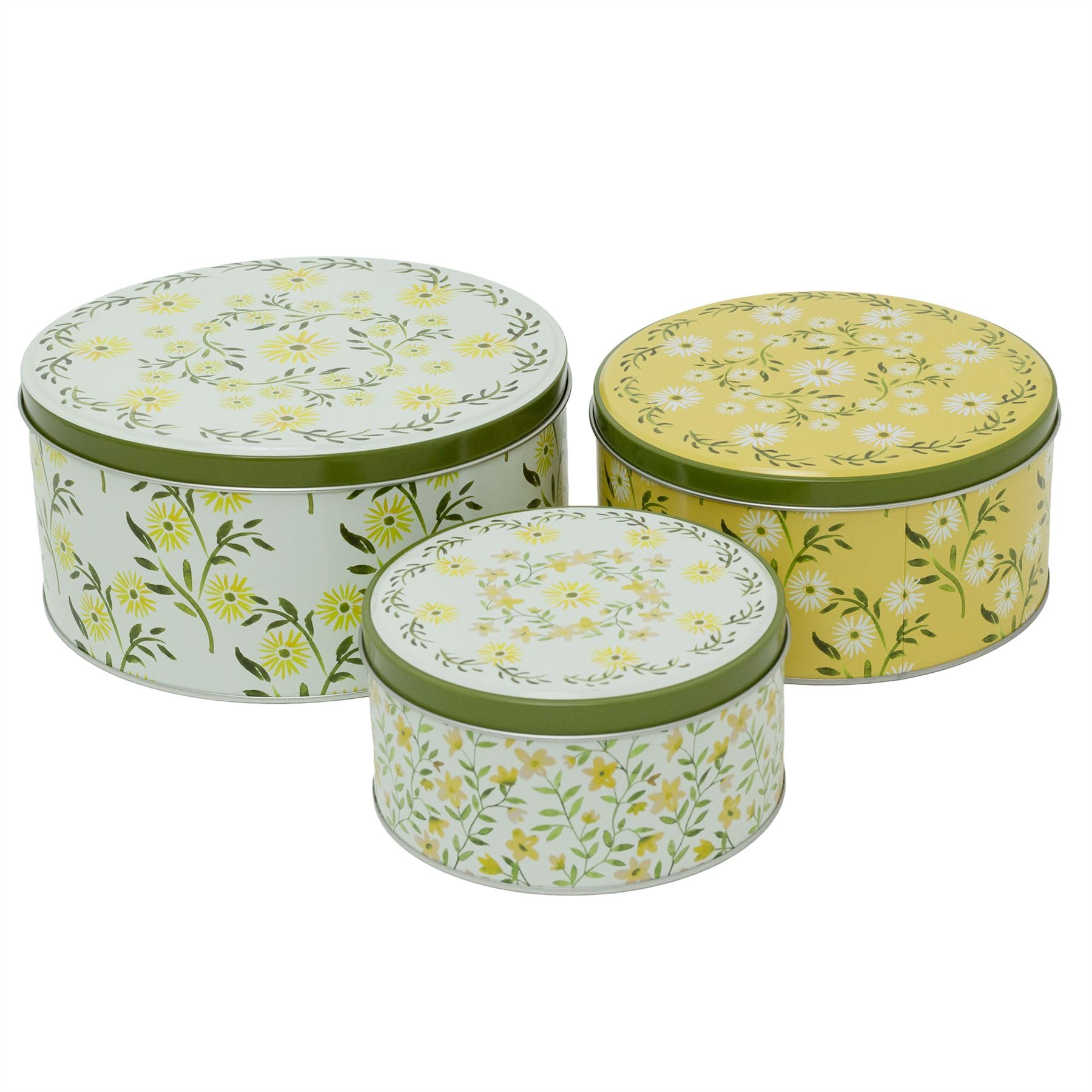 Carousel Home Set of 3 Floral Nesting Tins, Round Metal Storage Tins with Lids, Botanical Kitchen Storage Set