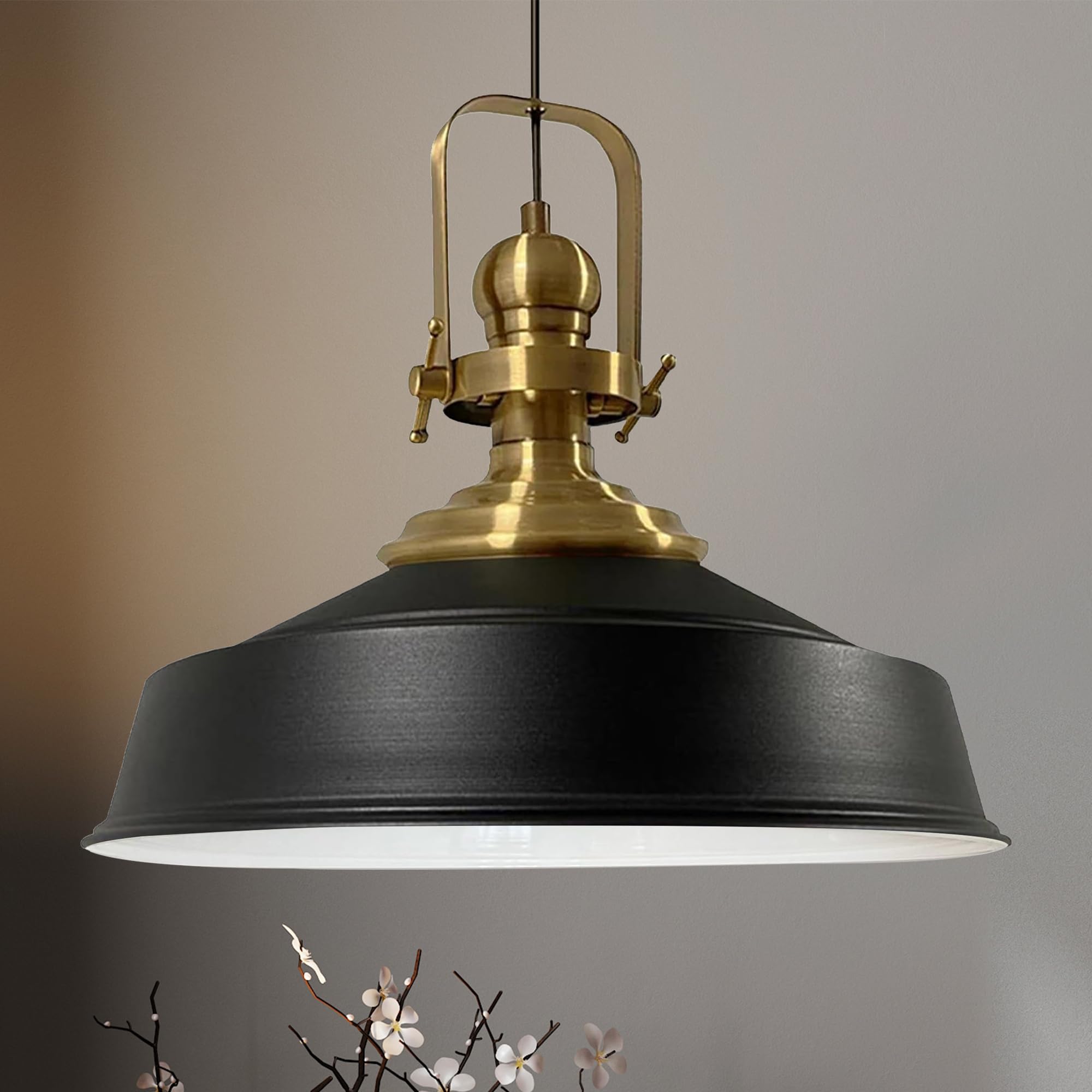 bamyum Asletl Vintage Metal 41 cm Pendant Light - Industrial Lamp Shade for Kitchen & Living Room E27 - Black & White — image 1
