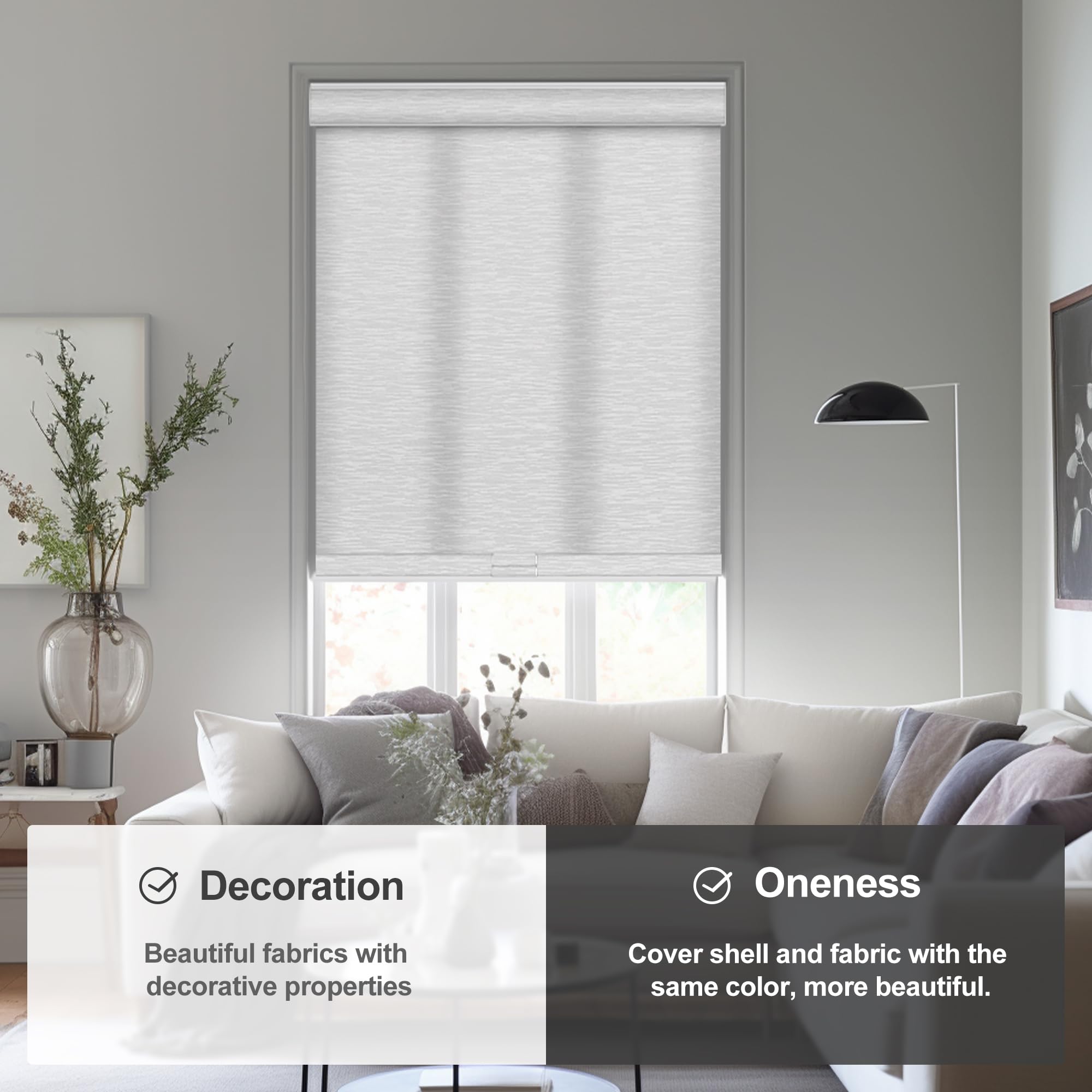 Boolegon Light Filtering Roller Shades for Windows,Cordless Roller Blinds with Cassette Valance,Thermal Insulated Fabric UV Protection Roller Window Shades for Home,Bedroom,Office,White,33