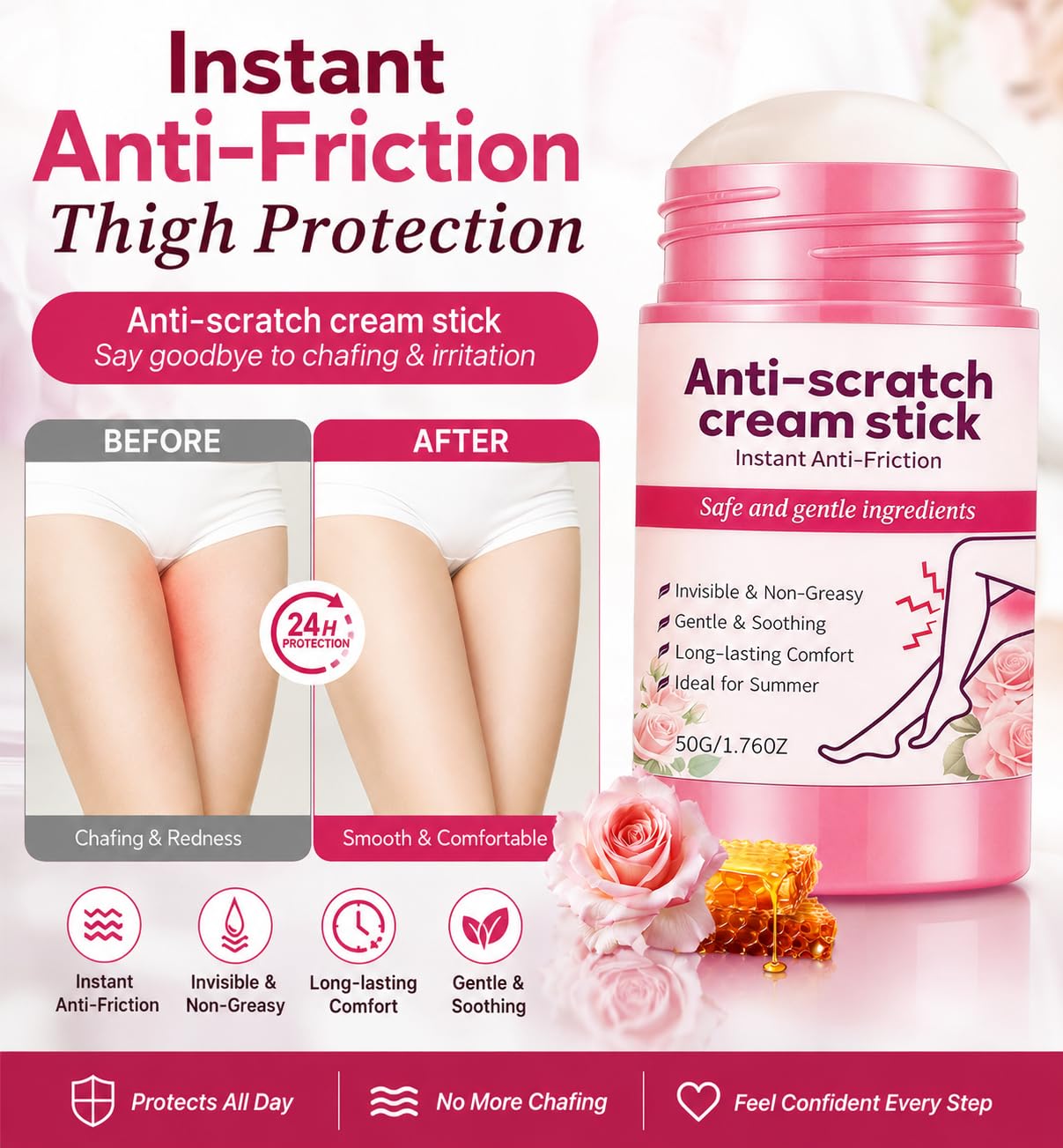 50g Stick Anti Frottement Cuisse, Anti Friction Stick, Crème Anti-friction pour Cuisses, ProtèGe Contre Le Frottement Des Cuisses, ImperméAble, Pour Les Sportifs Et Les Coureurs