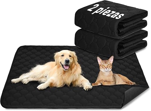 E-THOL Alfombrilla de entrenamiento para perros y gatos, juego de 2 piezas, extrafuerte, absorbente, impermeable y antideslizante, lavable y reutilizable, para cachorros y mascotas (negro, 150 x 90 cm