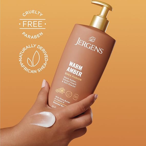 Jergens Shea Fusion Warm Amber Scented Lotion, Moisturizing Body Lotion with Shea Butter and Vitamin E, 14 fl oz