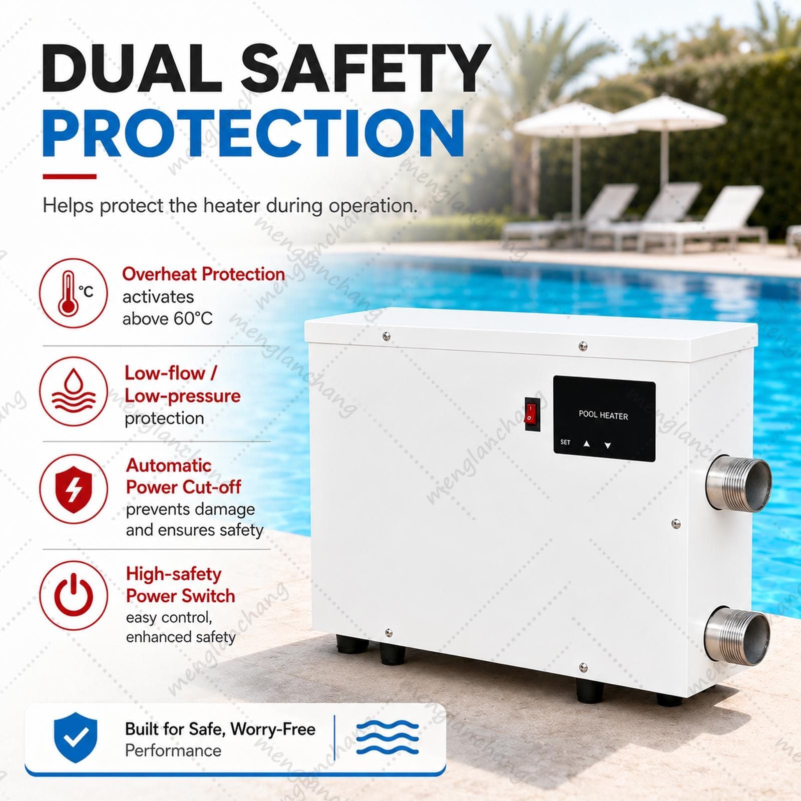 Riscaldatore elettrico per piscina da 5,5/9/11/15 kW con display digitale touch e termostato, riscaldamento automatico per piscina fuori terra, spa, vasca idromassaggio, 220 V/380 V