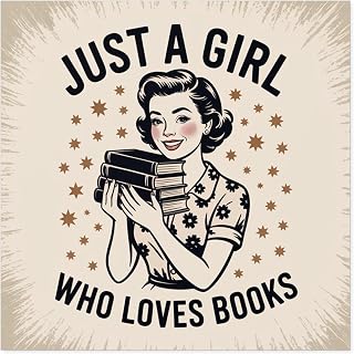 Retro Book Lover Sticker – Vintage 50s Girl Holding Books – Cute Reading Aesthetic Vinyl Decal for Readers, Student, Bookworm